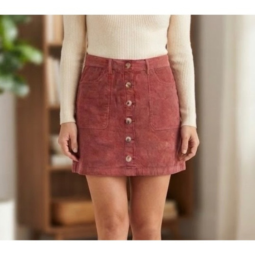 Kensie Jeans‎ Burgundy Corduroy Button Front Mini Skirt Womens 6/28 Wine Red
